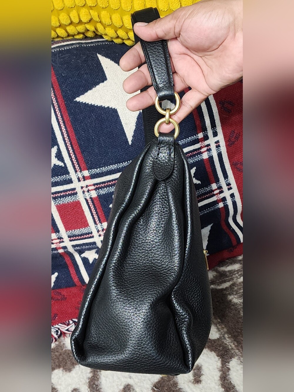 COACH Black Leather Shoulder Bag with Gold Hardware